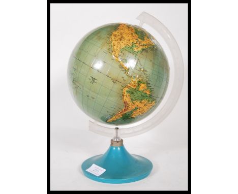 A retro 20th Century Philips 8" inch Terrestrial globe, the globe with relief to show the principal mountains of the world ra