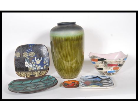 A small group of 20th Century ceramic items to include, a vase by Kilrush having green ground body with strip decoration, mar