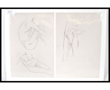 Eric Gill (1882-1940) A pair of male nudes from Eric Gill First Nudes Neville Spearman London 1954. Measures 27cm high by 37c