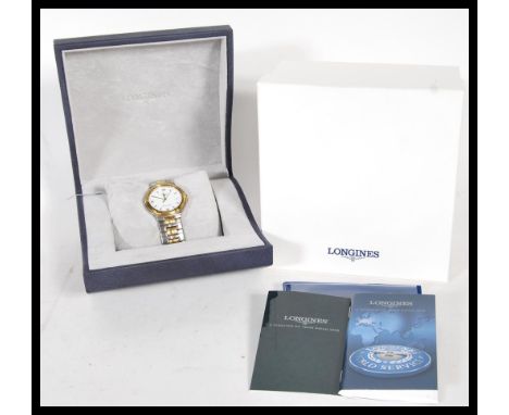 Longines, Flagship, Bi-colour bracelet watch, no. 28163672, current model Movement L5 651 3. Stainless steel case, gold plate