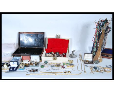 A collection vintage and later costume jewellery, bracelets, bangles, necklaces, rings, pendants, earrings, watches. To inclu