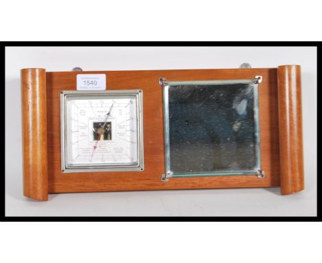 An early 20th Century circa 1930's Art Deco&nbsp; wall hanging frameless hall barometer and mirror set, the barometer of squa