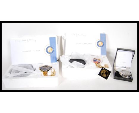 Two boxed Franklin Mint pocket watches and one other, one for The Lord of the Rings featuring Gandalf to the front, having wa