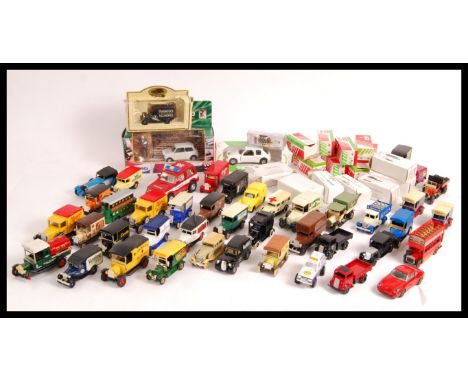 A collection of 40+ assorted diecast model vehicles to include; Corgi 04441 The Italian Job, 8x Corgi Batchelors boxed, Corgi