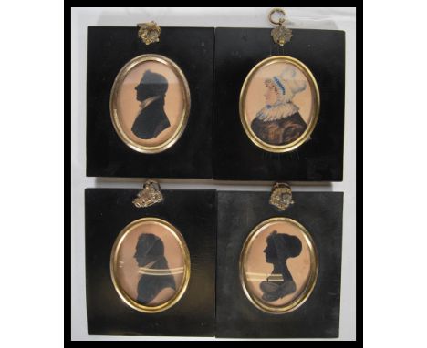 Three 18th / 19th Century Georgian framed and glazed silhouettes of two gentlemen and a lady set to original ebonised frames,