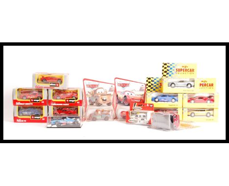 A collection of assorted scale diecast model vehicles to include; 5x 1:43 Maisto shell collection, 5x 1:43 scale Bburago, Pau