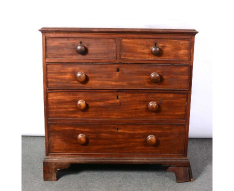 Victorian mahogany chest of drawers, rectangular top with moulded edge (left section loose, right section missing), two short