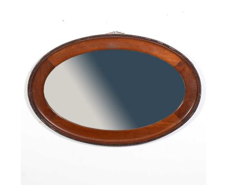 Mahogany oval wall mirror, beaded outline, bevelled plate, 57x85cm; Victorian style pedestal table, circular top, barley-twis