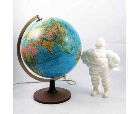 A scale model sailing ship 'Nautilus' length 70cm; vintage light up globe; and a plastic Michelin man figure, height 31cm.