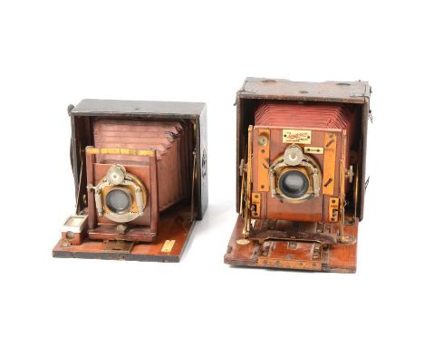 Two folding plate cameras, 'The Sanderson Camera', Guy &amp; Co, with Taylor and Hobbson lens; and a 'Unicum' folding plate c