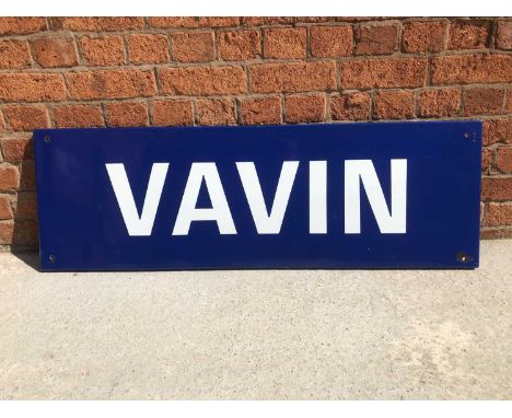 Large original french railway station / road enamel sign 'Vavin' rue, Paris, blue ground, white text, flanged edge, 40cm by 1
