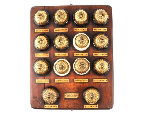 Victorian light switch panel, walnut, labelled "W. E. Dove, Darlington", 39x31cm.