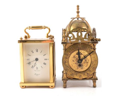 Small reproduction brass lantern clock, Smiths English Clocks Ltd, key-wind movement, 19cm; and a Rapport, London quartz carr