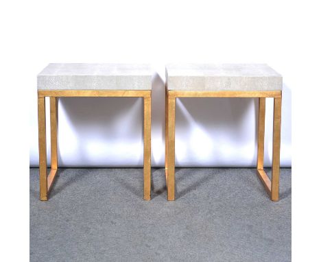 Metal console table with glass top, two pairs of contemporary lamp tables, including two with shagreen-effect square tops rai