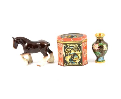 Two boxes of mixed ceramics and glass, including ceramic horse cart and horses.