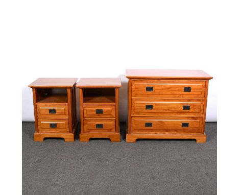 Contemporary satin birch bedroom furniture, including a chest of drawers, two short and four long drawers, width 88cm, depth 