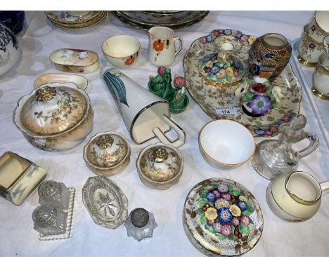 A 1930's part trinket set; a Royal Worcester trinket jar and pin tray; other trinket ware 