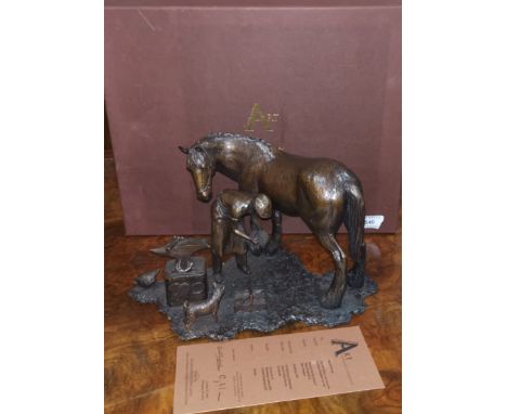 After David Shepherd: Bronze sculpture of 'The Old Forge', limited edition 25 of 95, signed by David Shepherd and sculptor Mi