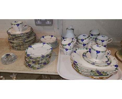 A 1930's hand painted part dinner and tea service with blue flowers by Bisto, A selection of decorative part tea services; et