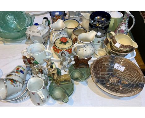 A Wade large tortoise ashtray; 2 pipe stands; a selection of children's nursery rhyme teaware; decorative china and glass 