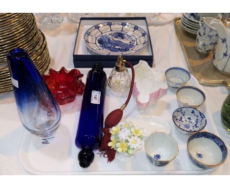 A selection of Chinese and other blue &amp; white tea bowls; a Royal Worcester trefoil shell dish; a 19th century style Brist