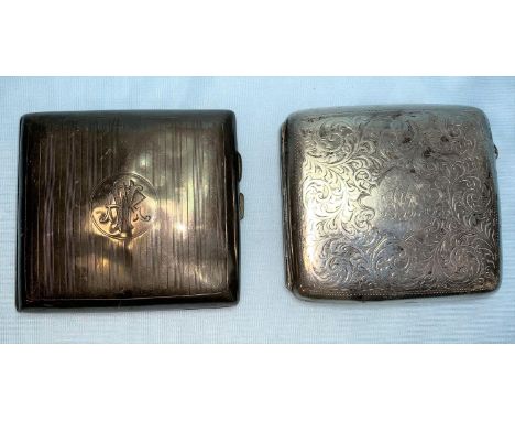 A silver cigarette case, machined decoration; another (clasp a.f.), 6.5 ozt 