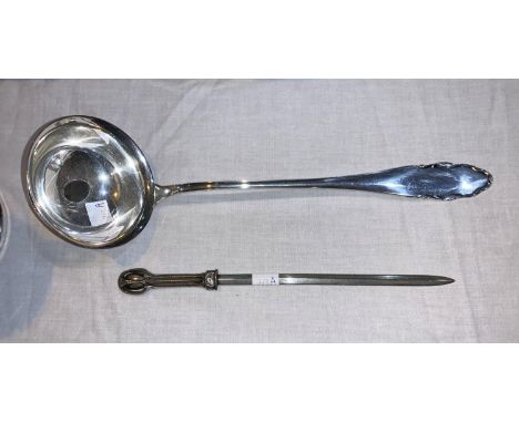 A WMF silver plated soup ladle; a WMF Arts &amp; Crafts skewer/letter opener 