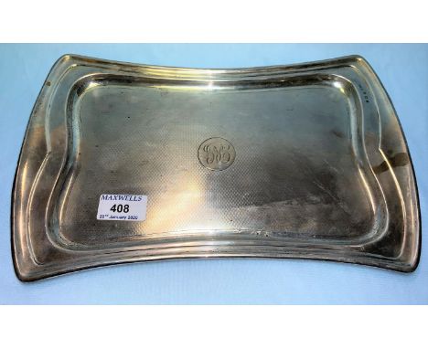 A silver shaped rectangular tray, engine turned decoration, H&amp;H Ltd, Birmingham 1923, 13.5 ozt 