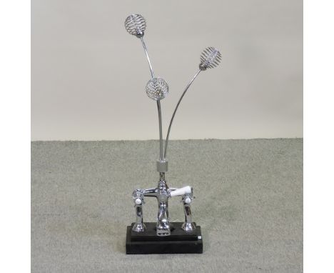 A chrome table light, in the form of a bathroom tap, 34cm high