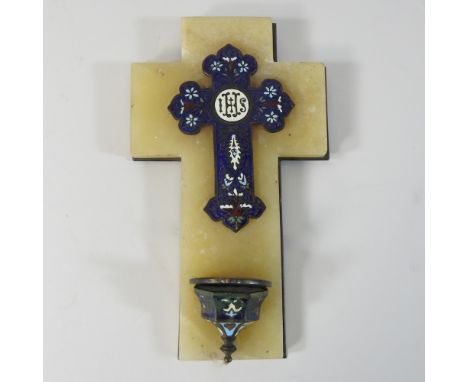 A continental champleve enamel cross, 18cm high 