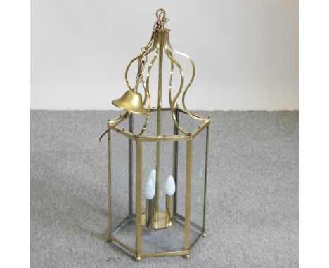 A brass hexagonal hall lantern, 75cm high