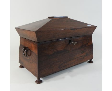 A large William IV rosewood tea caddy, of sarcophagus shape, 36cm 