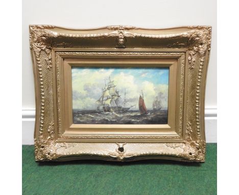 Attributed to Garneray, 20th century, the capture of the Kent, oil on canvas, 20 x 24cm, together with a print, ships in full