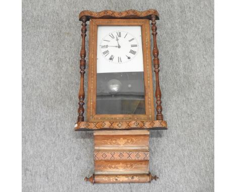 A 19th century walnut inlaid cased drop dial wall clock, 80cm high