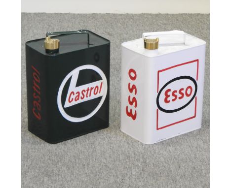 A vintage style Castrol petrol can, together with a Esso petrol can, 35cm high