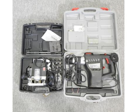 A Performance rotary hammer drill, together with a Performance 1020w plunge router