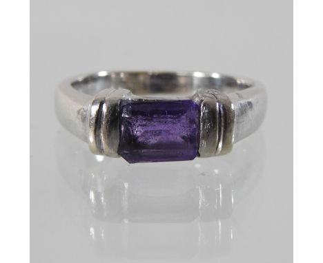 A 14 carat gold amethyst and diamond ring, boxed