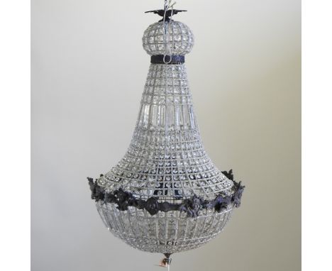A metal mounted glass ceiling light, 98cm high