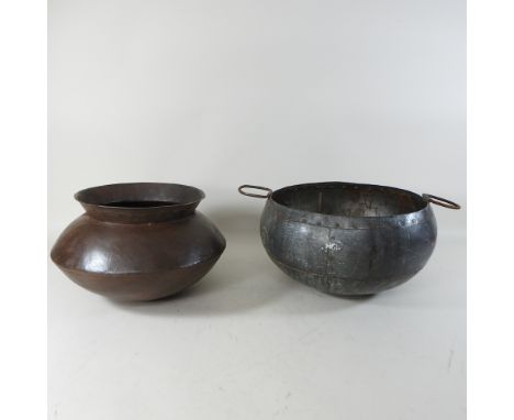 A steel handi cooking pot, 32cm, together with another