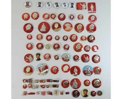 A collection of Chinese revolution badges, to include porcelain, metal and enamel, approximately eighty