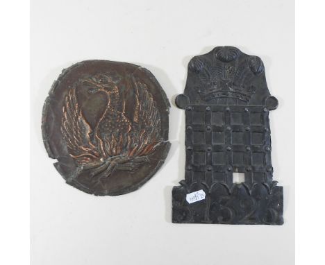 A 19th century lead fire mark, in the form of an iron gate, numbered 51325, 25cm high, together with another