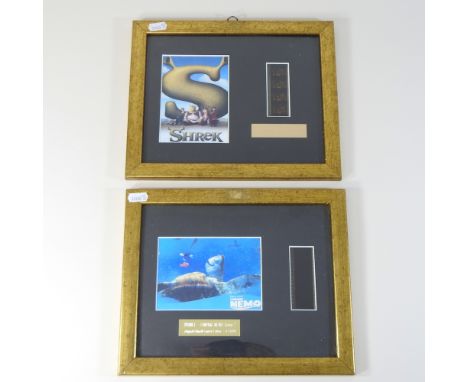 A negative print from Shrek and Finding Nemo movies, framed, 24 x 29cm overall