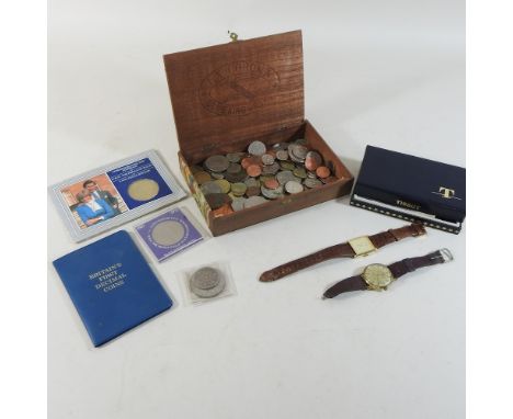 A 1970's gentleman's Tissot wrist watch, together with another and a small collection of mostly pre decimal coins 