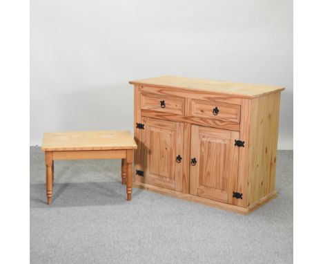 A pine cabinet, 100cm, together with a light oak coffee table