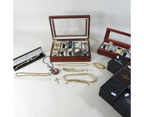 A collection of fifteen gentleman's wristwatches, to include a Rotary, together with a collection of gentleman's jewellery