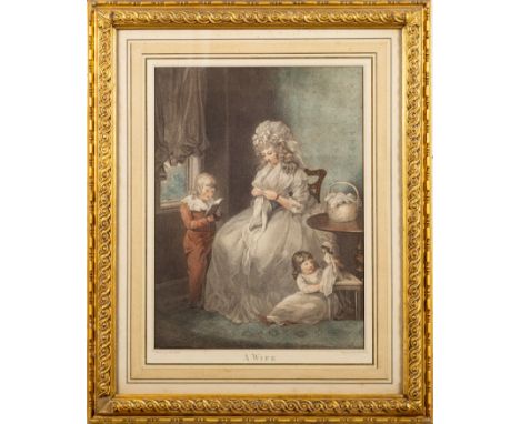 SMITH, J. R  (engraver) " A Wife," hand coloured mezzotint after J. R. Smith:, size : 395 x 275 mm, in elaborate gilt frame. 