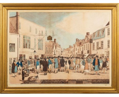 HORN INN : hand coloured aquatint, engraved by G. R. Reeve, after Rt. Crane. Size : 600 x 400 mm. In a bevel gilt frame. *Nor