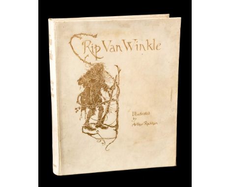 RACKHAM, Arthur :  (Illustrator)  Rip Van Winkle, 50 colour plates, org. full vellum slightly soiled lacking silk tie, folio,
