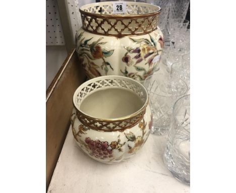 Two hand painted jardiniere Zsolnay Hungary