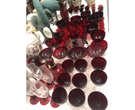 A quantity of ruby glassware